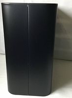 Front view of matte black metal trash can showing rectangular shape