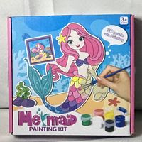 Front of boxed Mermaid Painting Kit showing contents graphic and paint pots
