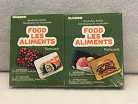 Front view of two sealed Quokka Food Les Aliments flashcard boxes