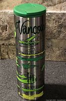 Full view of stainless tumbler with Vancouver graphics