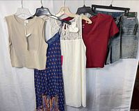 Group shot of all five garments on hangers