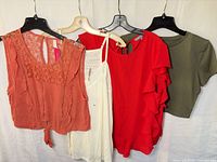 Group shot of all four tops on hangers