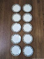 All ten matching Limoges saucers laid out to show quantity and uniform design