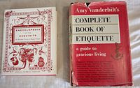 Front covers of Encyclopedia of the Exquisite and Amy Vanderbilt's Complete Book of Etiquette