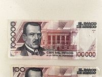 Front of 1988 Mexican 100,000-peso banknote