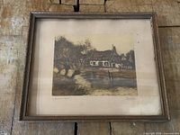 Full view of framed etching
