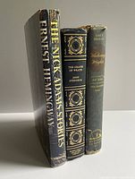 Spines of all three books upright showing titles and binding styles