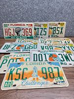 Group view of all license plates spread on surface
