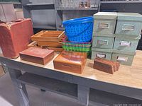 Group shot of all storage items on table