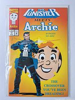 Front cover of bagged comic showcasing title, characters and publishers