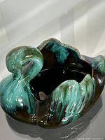Overall view of Blue Mountain Pottery swan planter showing glaze and form