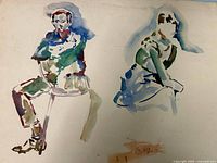 figure study side with two seated watercolor sketches