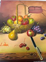Full view of signed still life oil painting