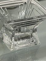 Angled view showing square flared crystal dish and cut design