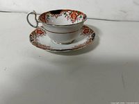 Teacup on saucer showing exterior pattern