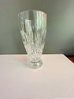 Front view of clear crystal cut glass vase