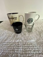 Group shot of two mugs and two shot glasses