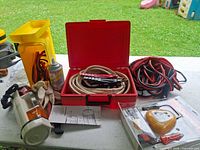 Group view of all automotive emergency items on table