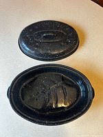 Pan base and lid separated, showing interior and handles
