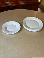 Stack of plates and separate ridged plate showing two styles
