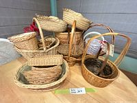 Group shot of all baskets and hats on tabletop