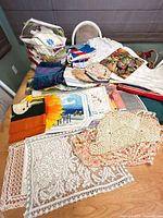 Overview of assorted linens on table