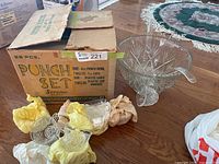 Punch bowl, some cups, two ladles, original Soreno box