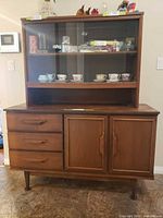 Full view of teak sideboard with display hutch attached