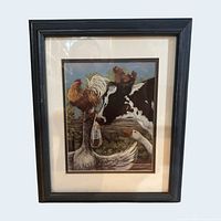 Front view of framed farm animal print