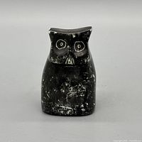 front view of black soapstone owl figurine