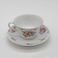 Teacup nested on saucer, top view