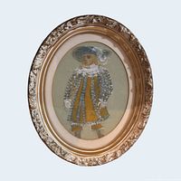 Full view of oval framed portrait against light background