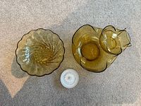 Amber glass platter, chip and dip set, one clear coaster