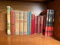 Shelf view showing entire row of vintage books