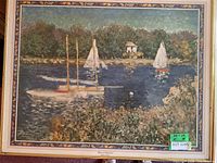 Full view of framed Monet print with mat and frame