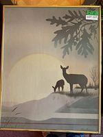 Full view of framed print showing deer scene and frame