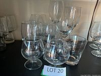 Mixed clear glassware group front view