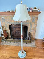 Full view of floor lamp unlit showing shade, column and base