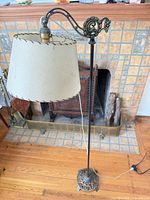 Full view of bridge floor lamp, shade, base and cord