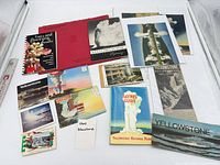 Overhead view of all Yellowstone brochures, booklets, maps and postcards