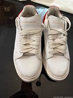 Top view of pair showing laces and tongue logos