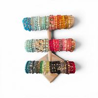 Front view of three-tier stand fully loaded with multi-colored gemstone bracelets