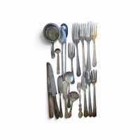 Group view of entire flatware assortment laid vertically