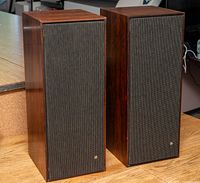 Front view of both speakers with grilles on