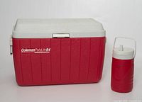 Coleman PolyLite 54 cooler and Coleman 8009 jug front view