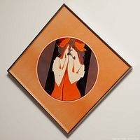 Full view of framed lithograph hung on wall, diamond orientation