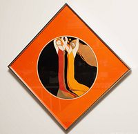 Full view of framed lithograph on wall