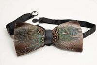Full view of feather bow tie with strap
