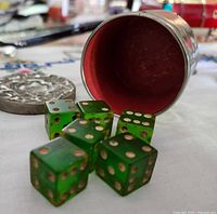 dice and dish showing red interior