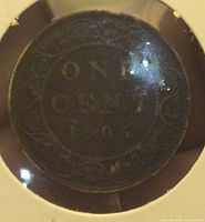 Reverse side showing ONE CENT 1905 within wreath